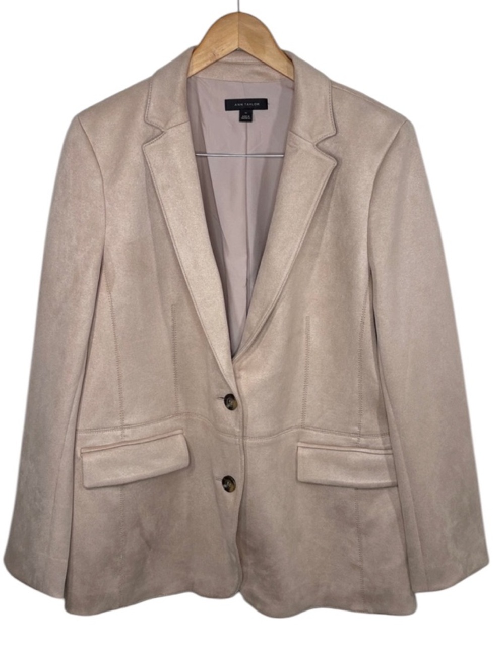 Ann Taylor Pale Pink Faux Suede Blazer Dress 2 Piece Set Women Size 14 - Picture 5 of 8